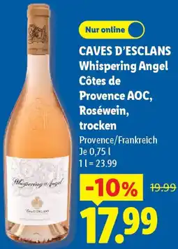 Lidl CAVES D'ESCLANS Whispering Angel Côtes de Provence AOC, Roséwein, trocken Angebot