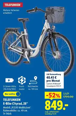 Lidl TELEFUNKEN E-Bike Cityrad, 28" Angebot