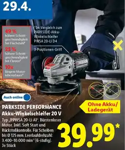Lidl PARKSIDE PERFORMANCE Akku-Winkelschleifer 20 V Angebot