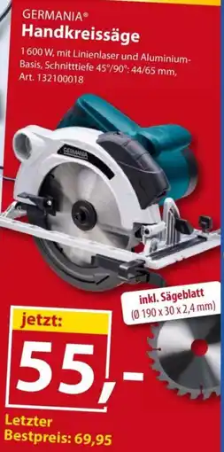 Sonderpreis Baumarkt GERMANIA Handkreissäge Angebot