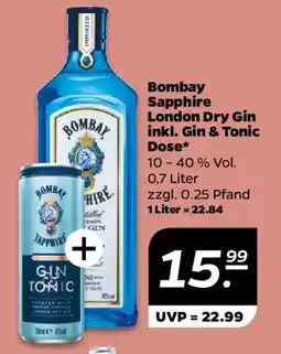 NETTO Bombay Sapphire London Dry Gin inkl. Gin & Tonic Dose Angebot