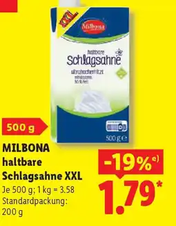 Lidl MILBONA haltbare Schlagsahne XXL Angebot