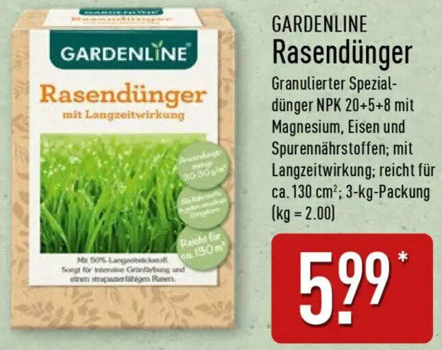 GARDENLINE Rasendnger 3 kg Angebot bei Aldi Nord
