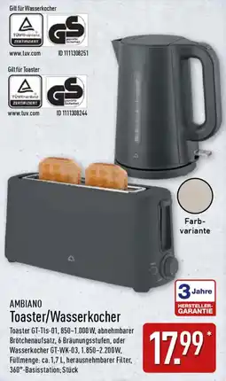 Aldi Nord AMBIANO Toaster/Wasserkocher Angebot