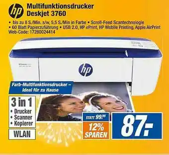 HEM Expert Hp Multifunktionsdrucker Deskjet 3760 Angebot