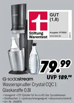 MEDIMAX Sodastream Wassersprudler Crystal CQC 1 Glaskaraffe 0,8 l Angebot