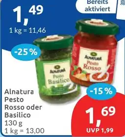 Budni Alnatura Pesto Rosso oder Basilico Angebot