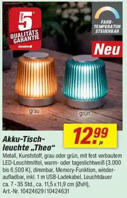 toom Baumarkt Akku-Tischleuchte ,,Theo" Angebot