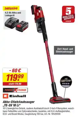 toom Baumarkt Einhell Akku-Stielstaubsauger „TE-SV 18 Li“ Angebot