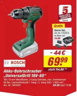 toom Baumarkt BOSCH Akku-Bohrschrauber ,,UniversalDrill 18V-60" Angebot