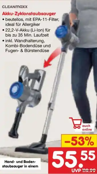 Netto Marken-Discount CLEANmaxx Akku-Zyklonstaubsauger Angebot