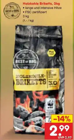 Netto Marken-Discount Holzkohle Briketts, 3kg Angebot