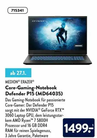 Aldi Nord Medion Erazer Core-gaming-notebook Defender P15 (md64035) Angebot