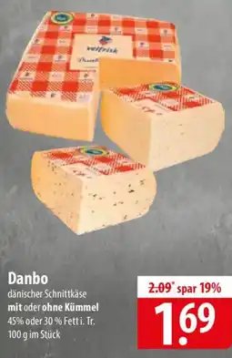 Famila Nord Ost Velfrisk danbo dänischer Schnittkäse mit oder ohne Kümmel Angebot