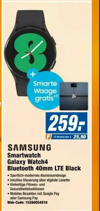 Expert Samsung Smartwatch Galaxy Watch4 Bluetooth 40mm Lte Black Angebot