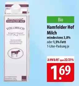 Famila Nord Ost Hamfelder Hof Milch mindestens 3,8% oder 1,5% Fett Angebot