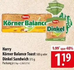 Famila Nord Ost Harry Körner Balance Toast oder Dinkel Sandwich Angebot
