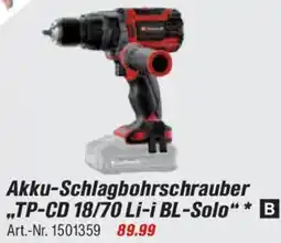 toom Baumarkt Einhell Akku-Schlagbohrschrauber ,,TP-CD 18/70 Li-i BL-Solo" Angebot