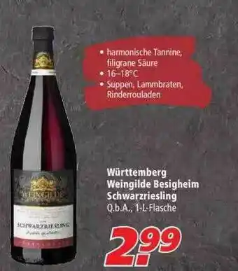 Marktkauf Württemberg Weingilde Besigheim Schwarziersling Angebot