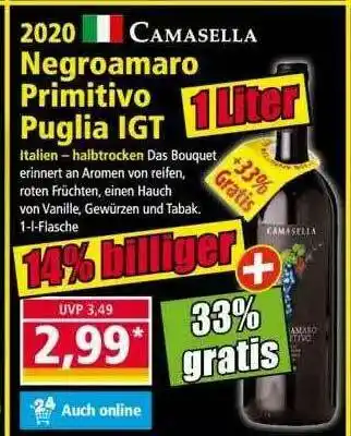 Norma 2020 Camasella Negroamaro Primitivo Puglia Igt Angebot