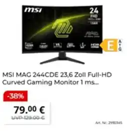 MediaMarkt MSI MAG 244CDE 23,6 Zoll Full-HD Curved Gaming Monitor 1 ms... Angebot