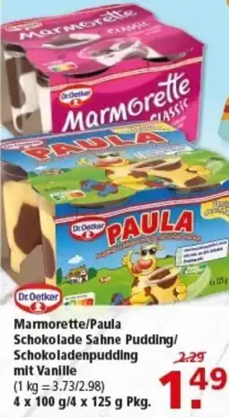 Multi Markt Dr.Oetker Marmorette/Paula Schokolade Sahne Pudding/ Schokoladenpudding mit Vanille Angebot