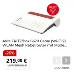 MediaMarkt AVM FRITZ!Box 6670 Cable (Wi-Fi 7) WLAN Mesh Kabelrouter mit Mode... Angebot