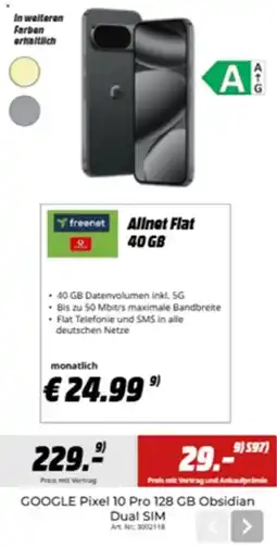 MediaMarkt GOOGLE Pixel 10 Pro 128 GB Obsidian Dual SIM Angebot