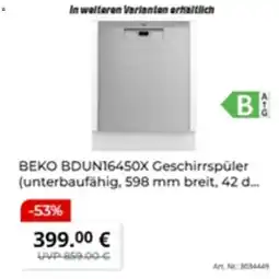 MediaMarkt BEKO BDUN16450X Geschirrspüler Angebot