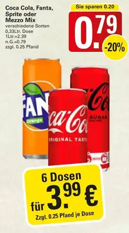 WEZ Coca Cola, Fanta, Sprite oder Mezzo Mix Angebot