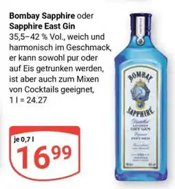 Globus Bombay Sapphire oder Sapphire East Gin Angebot