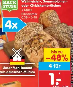 Netto Marken-Discount Weltmeister-, sonnenblumen- oder kürbiskernbrötchen Angebot