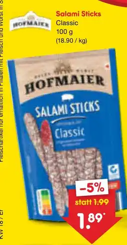 Netto Marken-Discount Hofmaier salami sticks classic Angebot