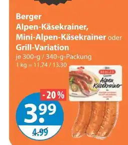 V Markt Berger alpen-käsekrainer, mini-alpen-käsekrainer oder grill-variation Angebot