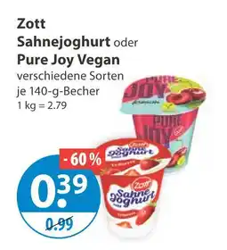 V Markt Zott sahnejoghurt oder pure joy vegan Angebot
