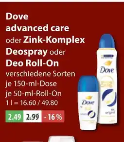 V Markt Dove advanced care oder zink-komplex deospray Angebot