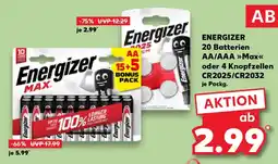 Kaufland ENERGIZER 20 Batterien AA/AAA Max oder 4 Knopfzellen CR2025/CR2032 Angebot