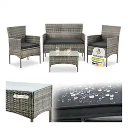 Netto Marken-Discount Juskys Polyrattan Gartenmöbel-Set Fort Myers grau-meliert mit Tisch, Sofa, 2 Stühle & Auflagen Angebot