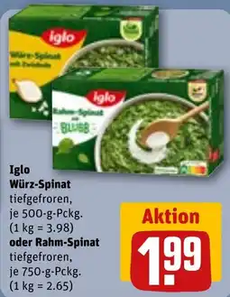 REWE Iglo Würz-Spinat oder Rahm-Spinat Angebot