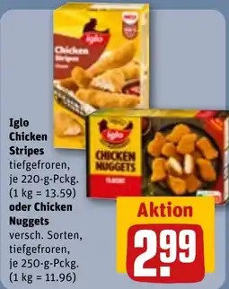 REWE Iglo Chicken Stripes oder Chicken Nuggets Angebot