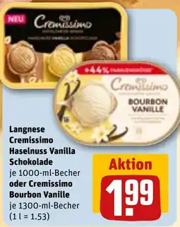 REWE Langnese Cremissimo Haselnuss Vanilla Schokolade oder Cremissimo Bourbon Vanille Angebot