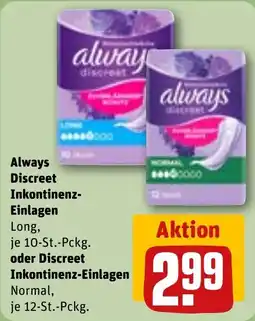 REWE Always Discreet Inkontinenz-Einlagen oder Discreet Inkontinenz-Einlagen Angebot