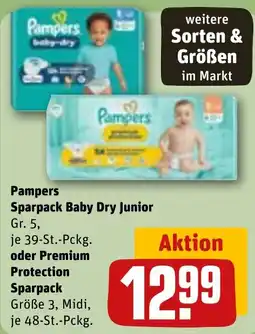 REWE Pampers Sparpack Baby Dry Junior oder Premium Protection Sparpack Angebot