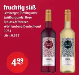 Getränke Hoffmann fruchtig süß Lemberger, Riesling oder Spätburgunder Rosé Schloss Affaltrach Angebot