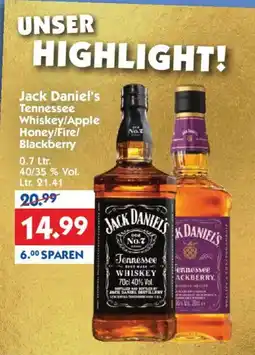 Hol'ab Getränkemarkt Jack Daniel's Tennessee Whiskey/Apple Honey/Fire/ Blackberry Angebot