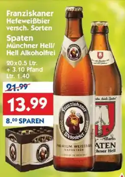 Hol'ab Getränkemarkt Franziskaner Hefeweißbier o. Spaten Münchner Hell/ Hell Alkoholfrei Angebot