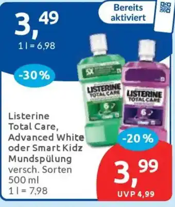 Budni Listerine Total Care, Advanced White oder Smart Kidz Mundspülung Angebot