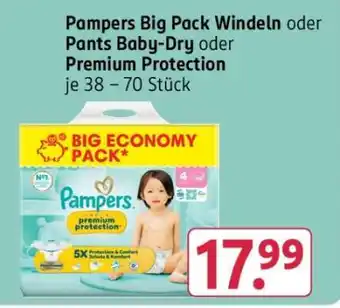 Rossmann Pampers Big Pack Windeln oder Pants Baby-Dry oder Premium Protection Angebot