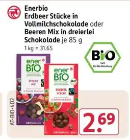 Rossmann Enerbio Erdbeer Stücke in Vollmilchschokolade oder Beeren Mix in dreierlei Schokolade Angebot