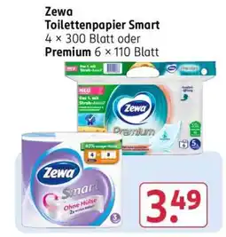 Rossmann Zewa Toilettenpapier Smart 4 × 300 Blatt oder Premium 6 × 110 Blatt Angebot